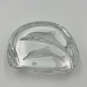 Clear Art Glass Dolphin Sculpture Figurine Paperweight Ocean Coastal Decor‎